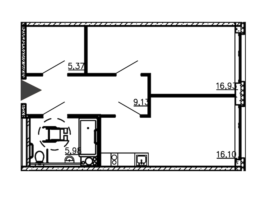 1-комнатная квартира 52.37 м², 4/18 эт., Комплекс апартаментов «Valo»