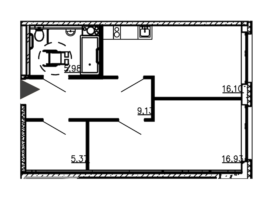 1-комнатная квартира 52.51 м², 17/18 эт., Комплекс апартаментов «Valo»