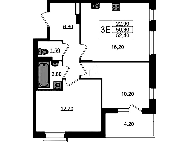 2-комнатная квартира 52.4 м², 2/3 эт., ЖК «Экография»