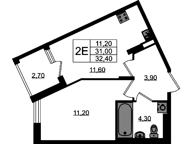 1-комнатная квартира 32.4 м², 3/3 эт., ЖК «Экография»