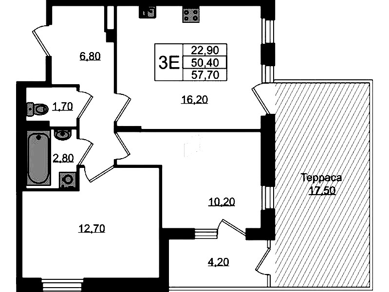 2-комнатная квартира 57.7 м², 1/3 эт., ЖК «Экография»