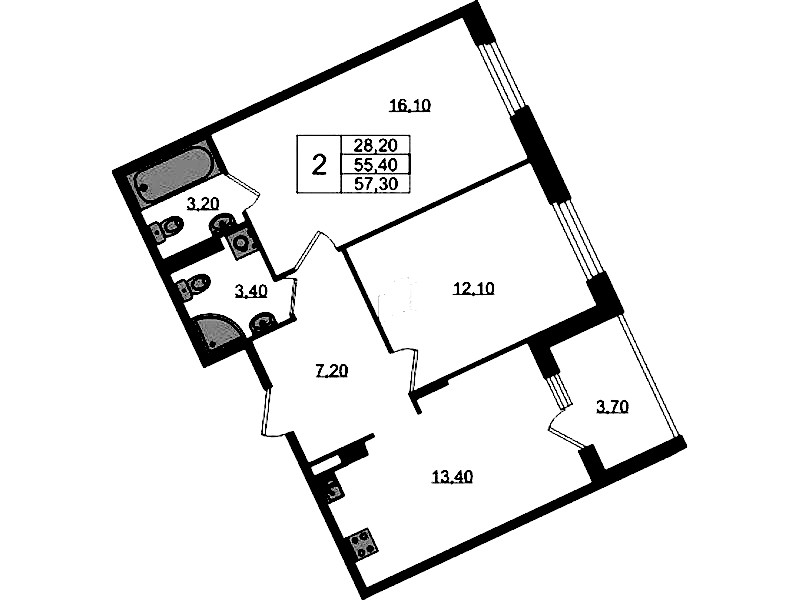 2-комнатная квартира 57.3 м², 2/3 эт., ЖК «Экография»