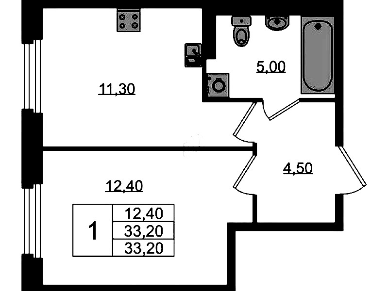 1-комнатная квартира 33.2 м², 1/3 эт., ЖК «Экография»
