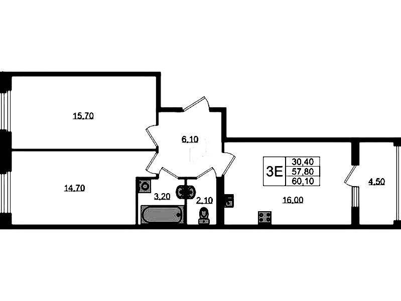 2-комнатная квартира 60.1 м², 3/3 эт., ЖК «Экография»