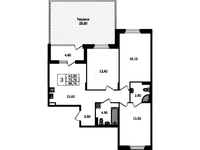 3-комнатная квартира 86.7 м², 1/3 эт., ЖК «Экография»