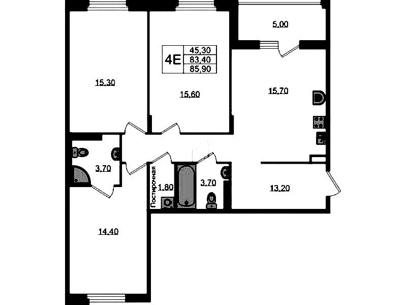 3-комнатная квартира 85.9 м², 3/3 эт., ЖК «Экография»