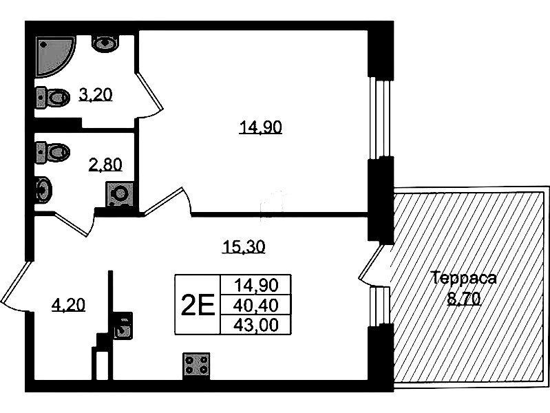1-комнатная квартира 43 м², 1/3 эт., ЖК «Экография»