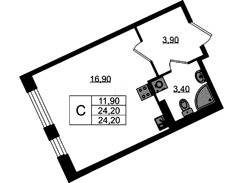 Квартира студия 24.2 м², 1/3 эт., ЖК «Экография»