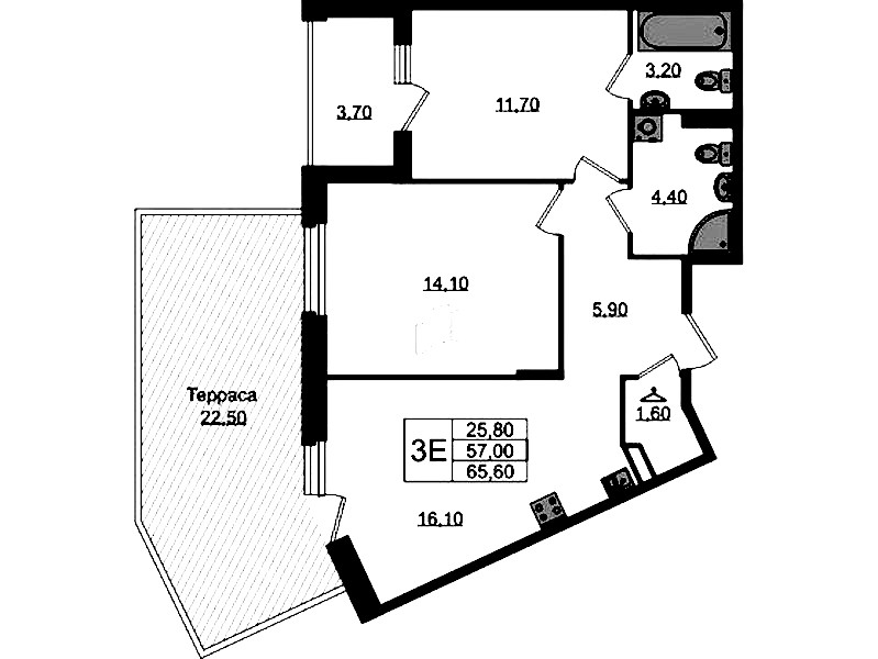2-комнатная квартира 65.6 м², 1/3 эт., ЖК «Экография»