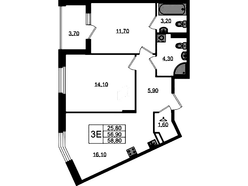 2-комнатная квартира 58.8 м², 2/3 эт., ЖК «Экография»