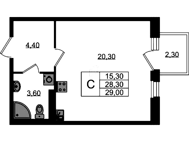 Квартира студия 29 м², 3/3 эт., ЖК «Экография»