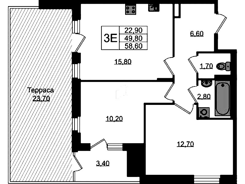 2-комнатная квартира 58.6 м², 1/3 эт., ЖК «Экография»