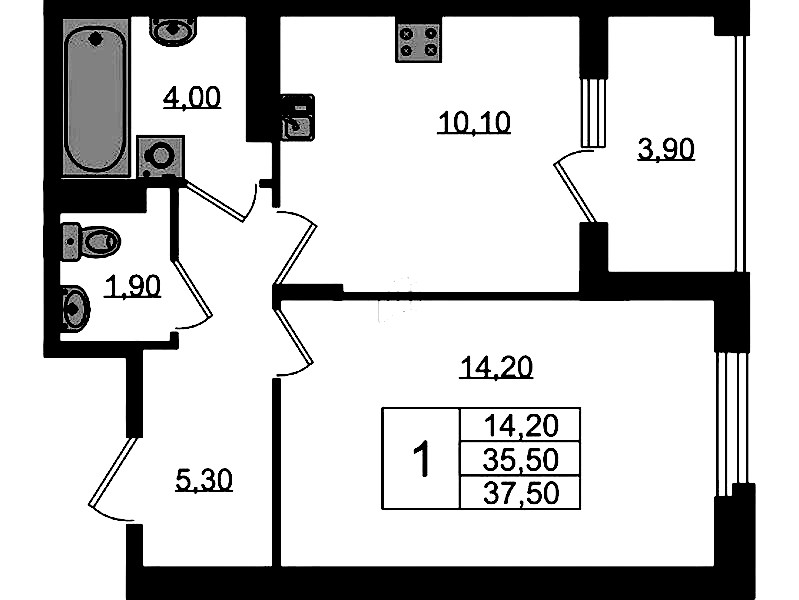 1-комнатная квартира 37.5 м², 2/3 эт., ЖК «Экография»