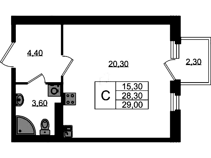 Квартира студия 29 м², 3/3 эт., ЖК «Экография»