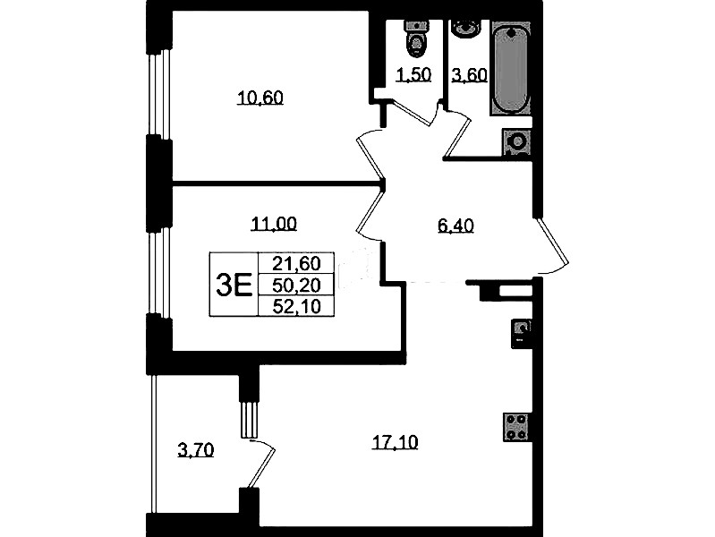 2-комнатная квартира 52.1 м², 2/3 эт., ЖК «Экография»