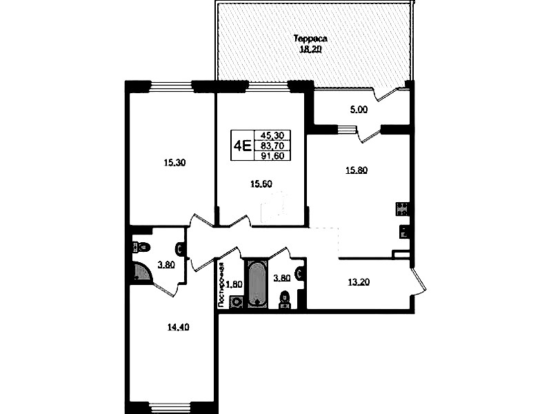 3-комнатная квартира 91.6 м², 1/3 эт., ЖК «Экография»