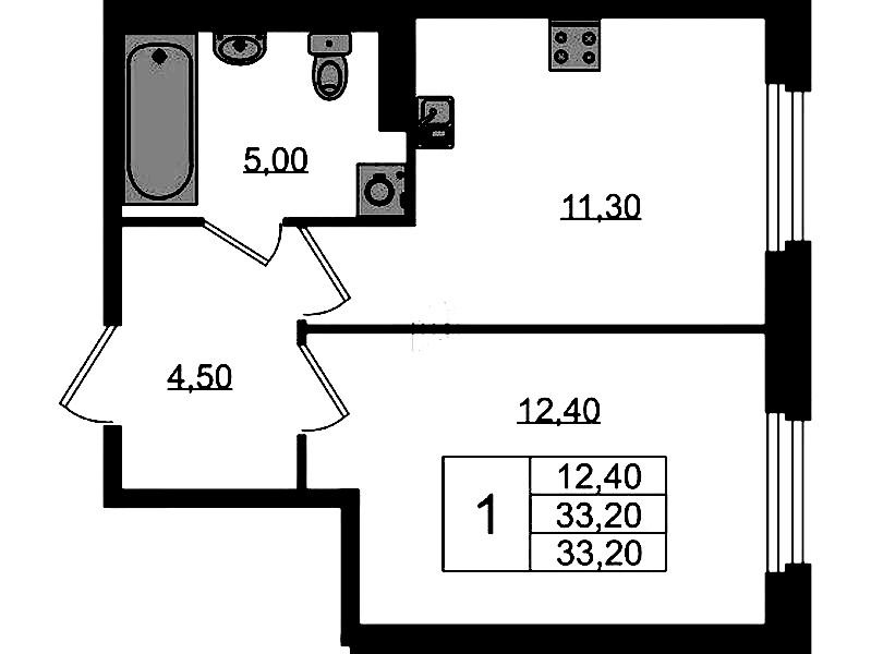 1-комнатная квартира 33.2 м², 1/3 эт., ЖК «Экография»