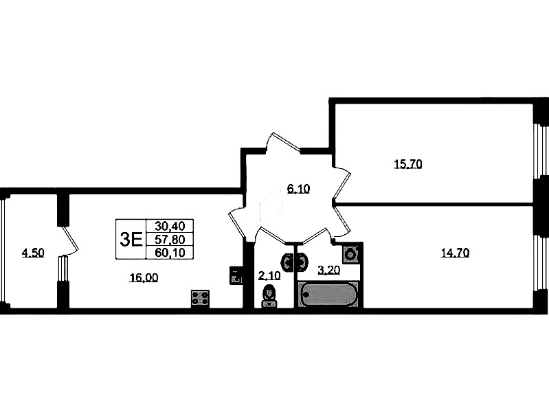2-комнатная квартира 60.1 м², 3/3 эт., ЖК «Экография»