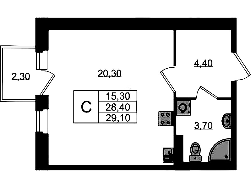 Квартира студия 29.1 м², 2/3 эт., ЖК «Экография»