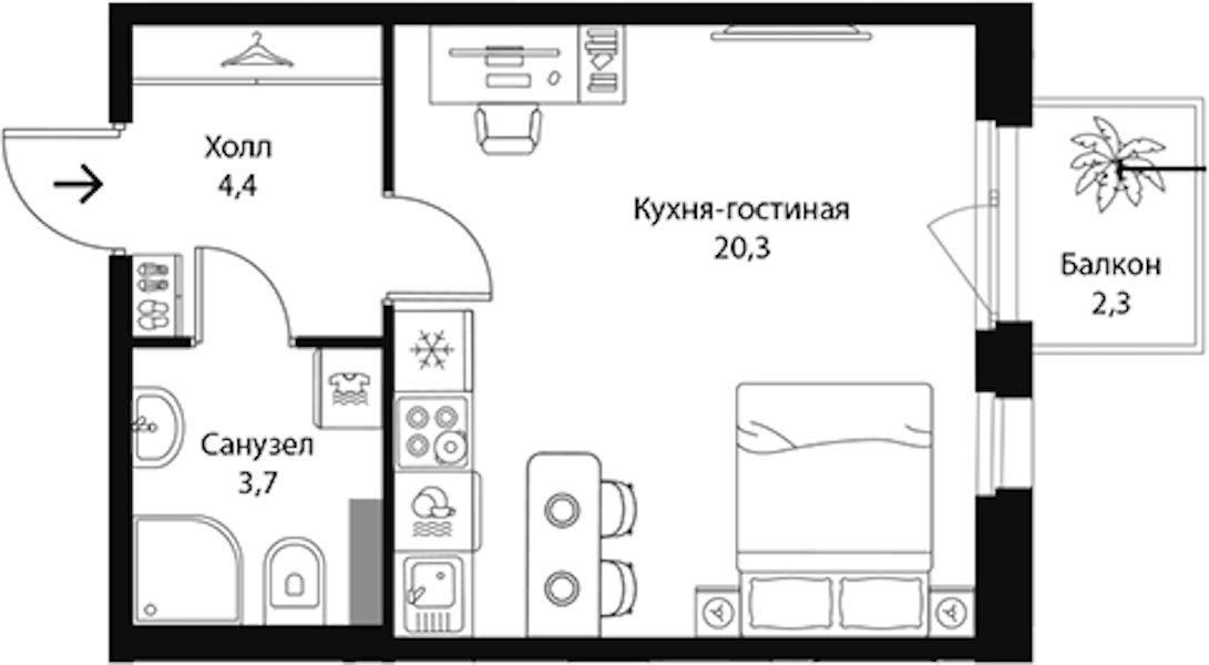Квартира студия 29.09 м², 2/3 эт., ЖК «Экография»