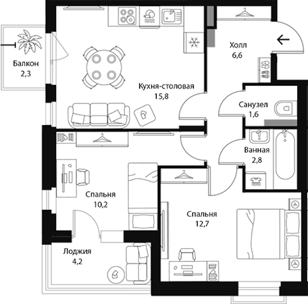 2-комнатная квартира 52.49 м², 2/3 эт., ЖК «Экография»