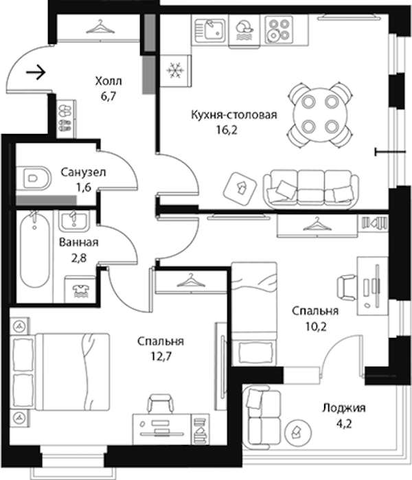 2-комнатная квартира 52.3 м², 3/3 эт., ЖК «Экография»