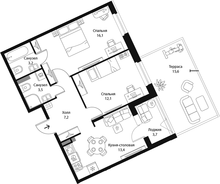 2-комнатная квартира 62.03 м², 1/3 эт., ЖК «Экография»