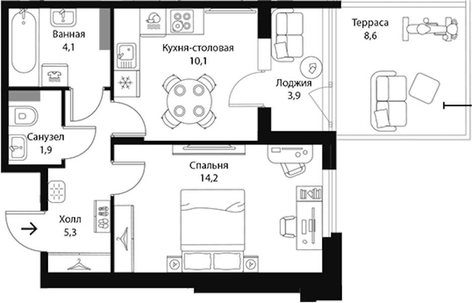 1-комнатная квартира 40.2 м², 1/3 эт., ЖК «Экография»