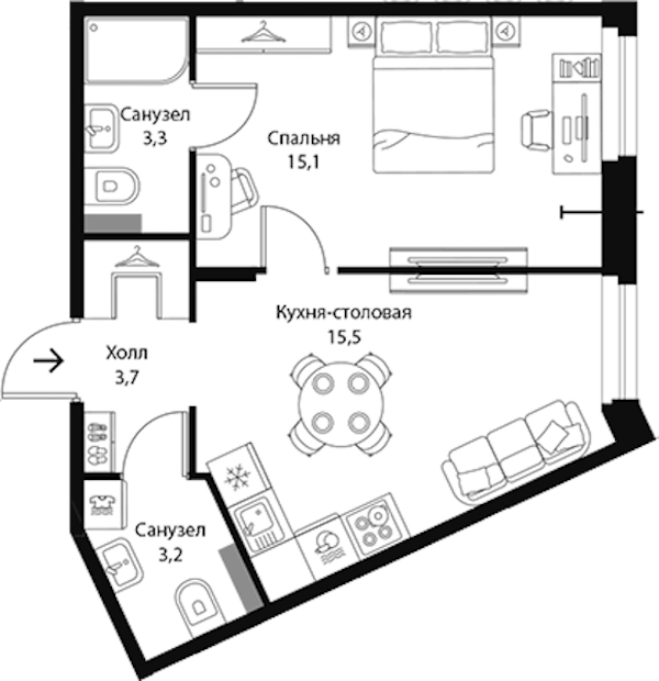 1-комнатная квартира 40.8 м², 1/3 эт., ЖК «Экография»