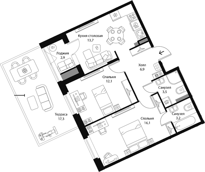 2-комнатная квартира 62.2 м², 1/3 эт., ЖК «Экография»