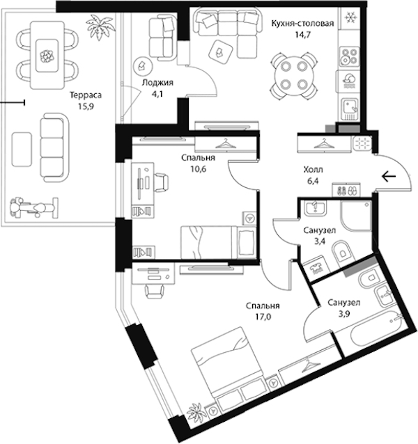2-комнатная квартира 62.8 м², 1/3 эт., ЖК «Экография»
