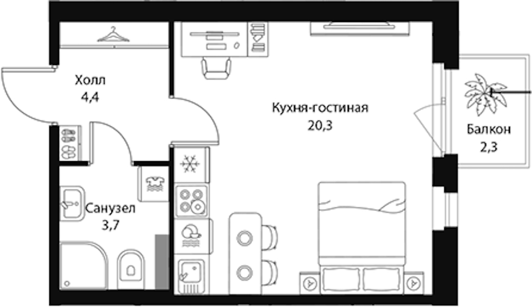 Квартира студия 29.1 м², 2/3 эт., ЖК «Экография»