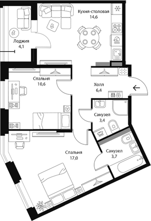 2-комнатная квартира 57.8 м², 3/3 эт., ЖК «Экография»