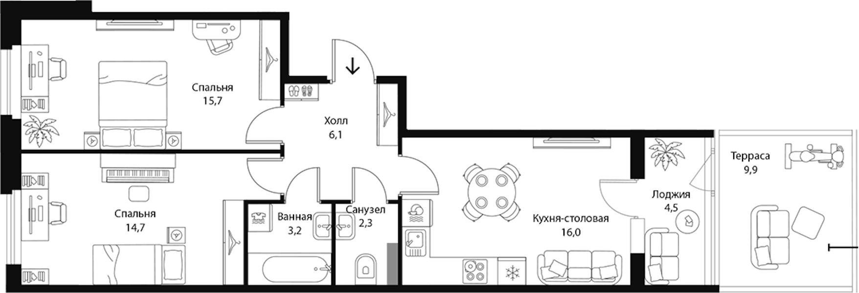 2-комнатная квартира 63.3 м², 1/3 эт., ЖК «Экография»