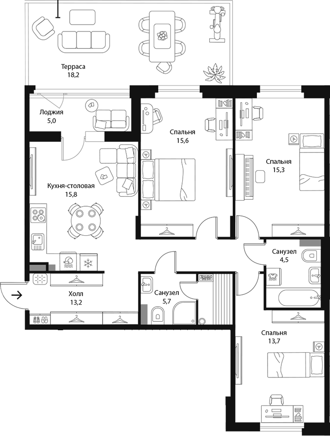 3-комнатная квартира 91.7 м², 1/3 эт., ЖК «Экография»