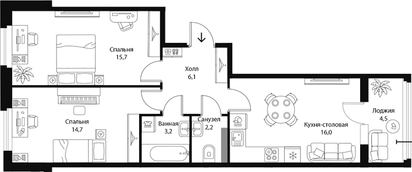 2-комнатная квартира 60.2 м², 2/3 эт., ЖК «Экография»