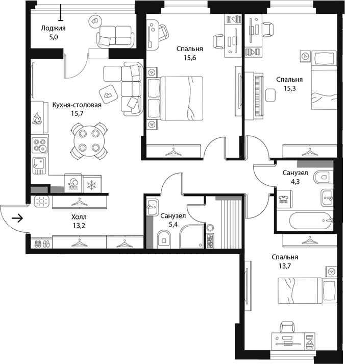 3-комнатная квартира 85.7 м², 3/3 эт., ЖК «Экография»