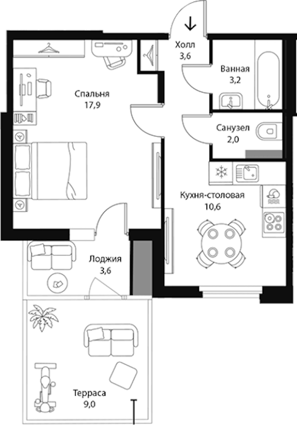 1-комнатная квартира 41.8 м², 1/3 эт., ЖК «Экография»
