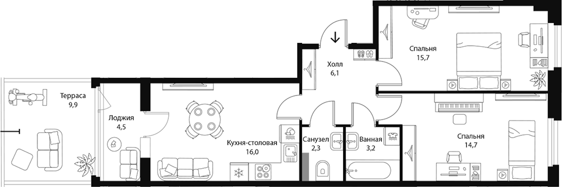 2-комнатная квартира 63.3 м², 1/3 эт., ЖК «Экография»