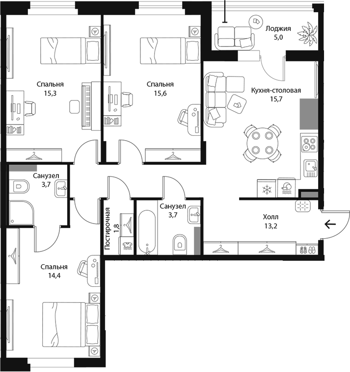 3-комнатная квартира 85.9 м², 2/3 эт., ЖК «Экография»