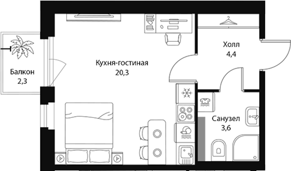 Квартира студия 29.09 м², 3/3 эт., ЖК «Экография»
