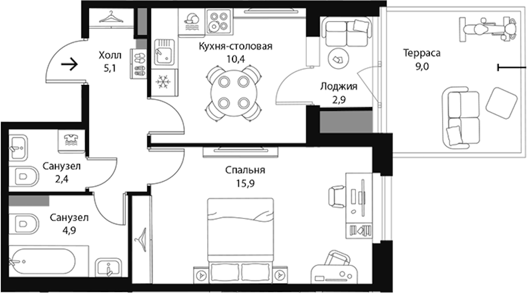 1-комнатная квартира 42.85 м², 1/3 эт., ЖК «Экография»