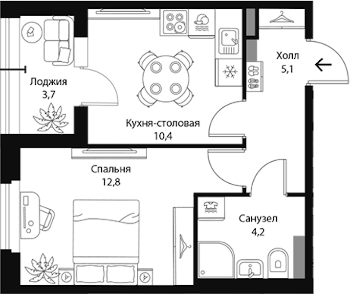 1-комнатная квартира 34.35 м², 2/3 эт., ЖК «Экография»