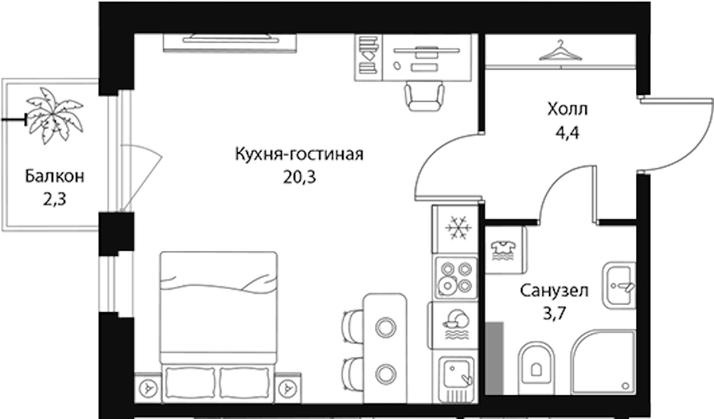 Квартира студия 29.09 м², 2/3 эт., ЖК «Экография»