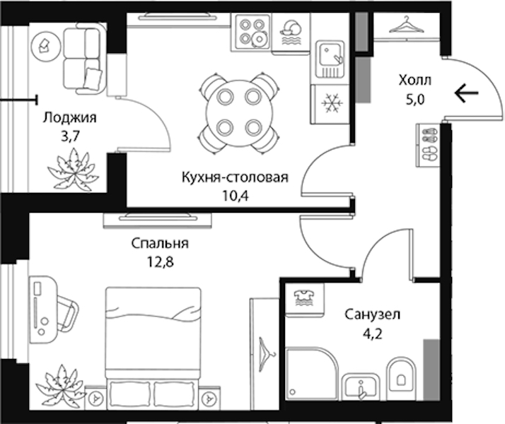 1-комнатная квартира 34.35 м², 3/3 эт., ЖК «Экография»