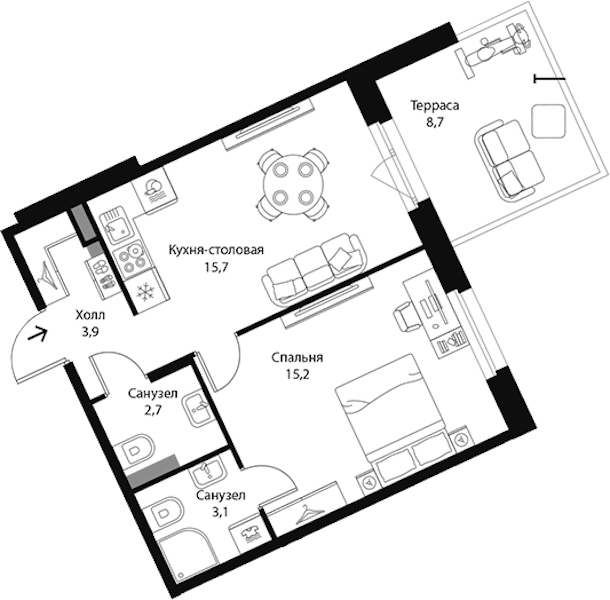 1-комнатная квартира 43.2 м², 1/3 эт., ЖК «Экография»