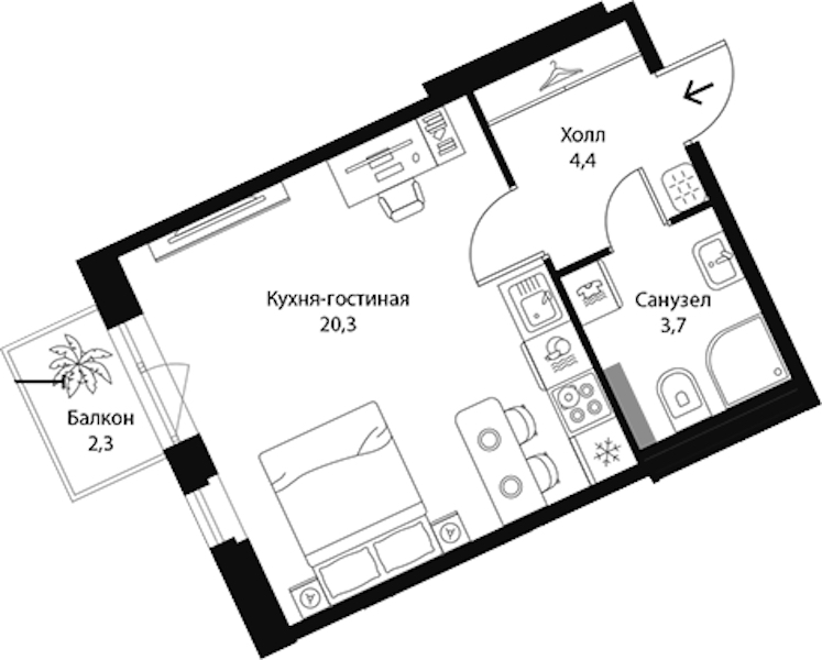 Квартира студия 29.1 м², 2/3 эт., ЖК «Экография»