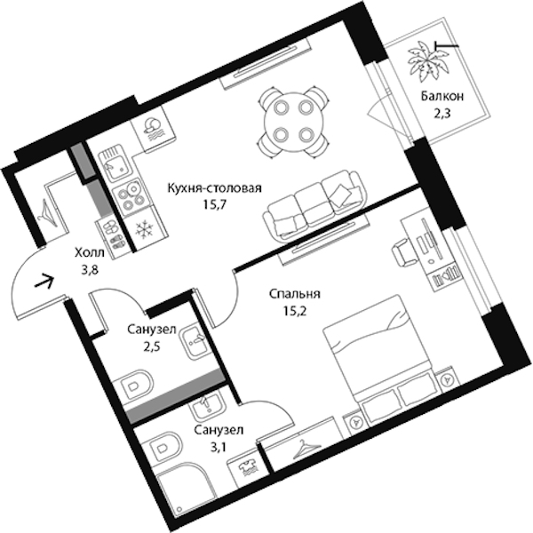 1-комнатная квартира 41 м², 3/3 эт., ЖК «Экография»