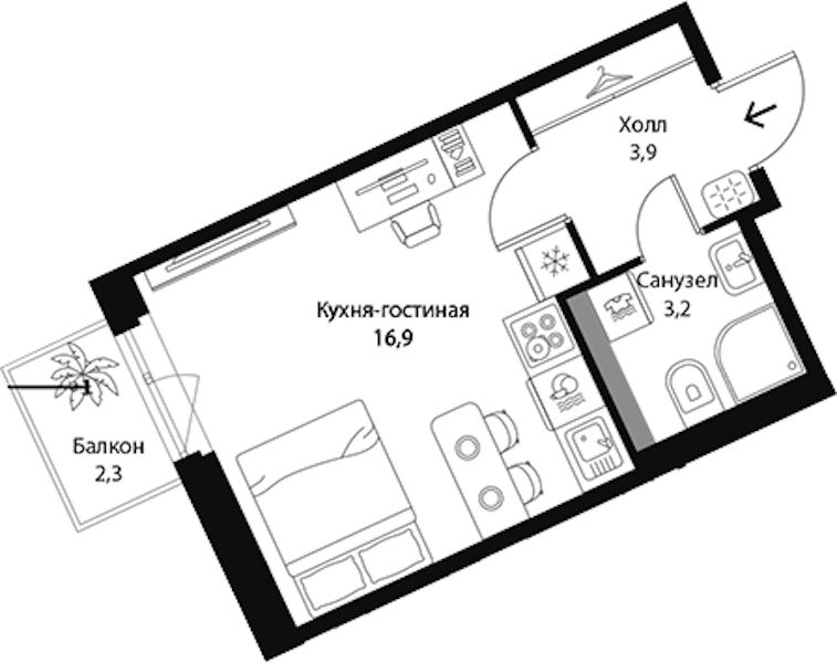 Квартира студия 24.7 м², 3/3 эт., ЖК «Экография»