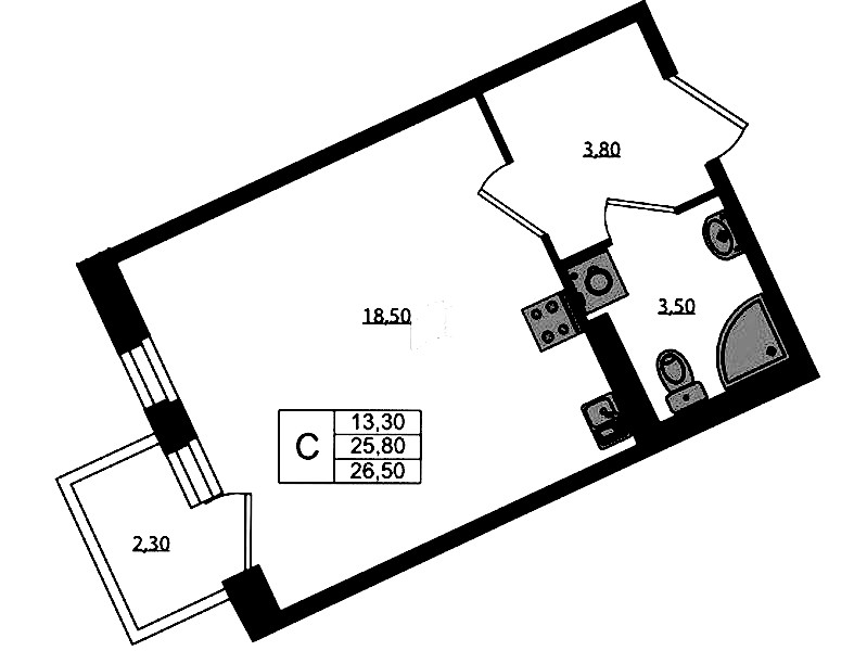 Квартира студия 26.5 м², 2/3 эт., ЖК «Экография»